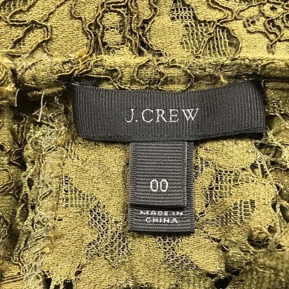 J CREW OLIVE GREEN SHEER FLORAL LACE LONG SLEEVE BLOUSE KEYHOLE WOMENS SIZE 00 - Picture 6 of 7